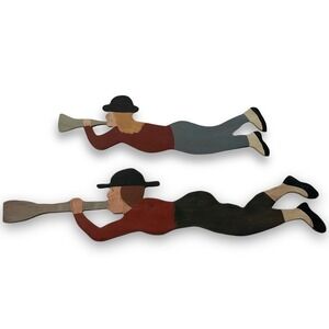 VTG Wooden Bugle Boy‎ Set Folk Art Cottage Primitive Signed Connecticut Cut Outs